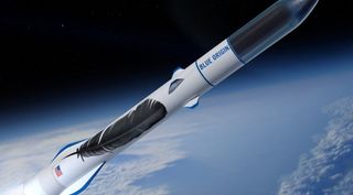 Artist's illustration of Blue Origin's powerful New Glenn rocket, which is scheduled to fly for the first time in 2021.