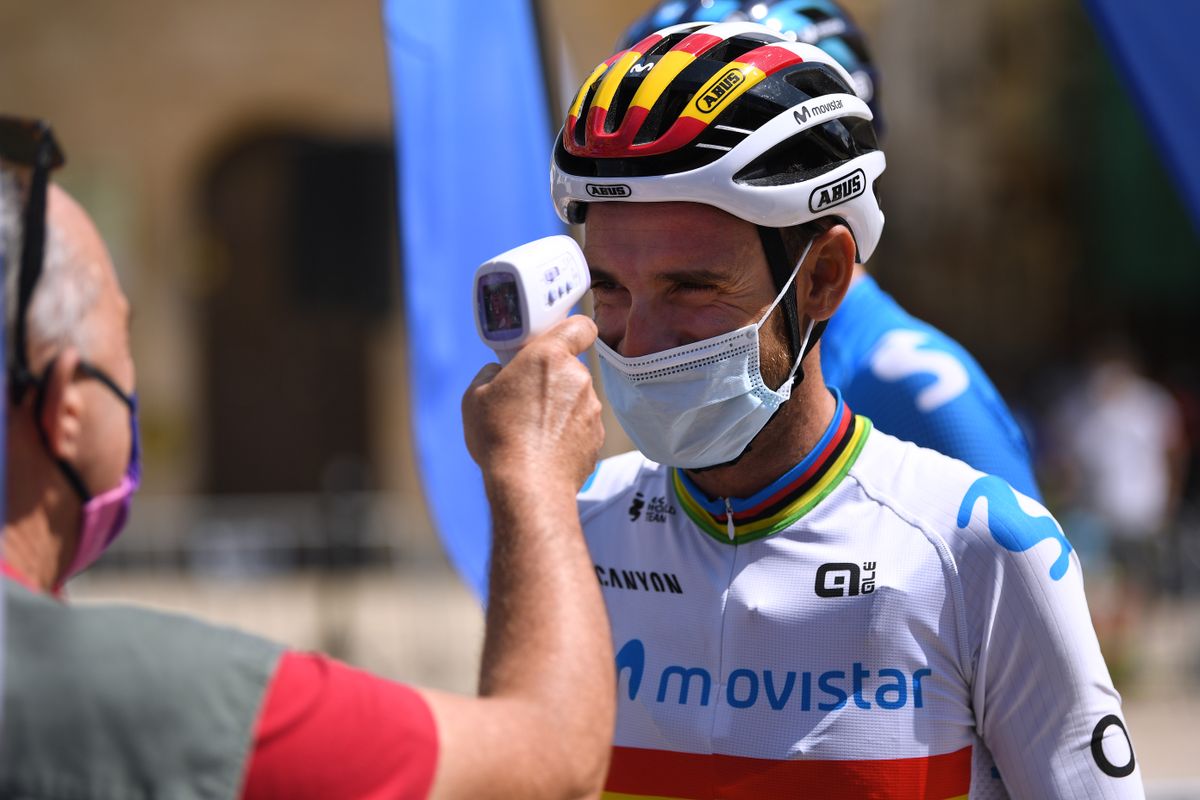 Alejandro Valverde (Movistar) gets a temperature check.