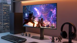 A new LG gaming monitors playing a game