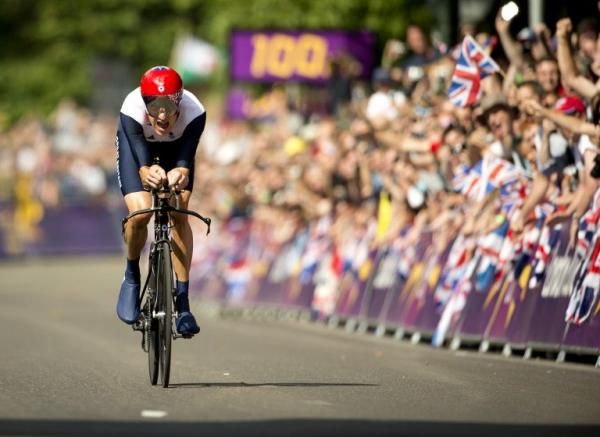 Wiggins charges towards the finish line for a comfortable win the 2012 Olympic time trial