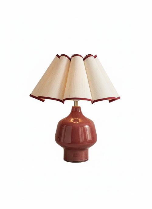 Jamie Burgundy Table Lamp With Scalloped Shade