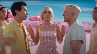 Simu Liu, Margot Robbie and Ryan Gosling in Barbie