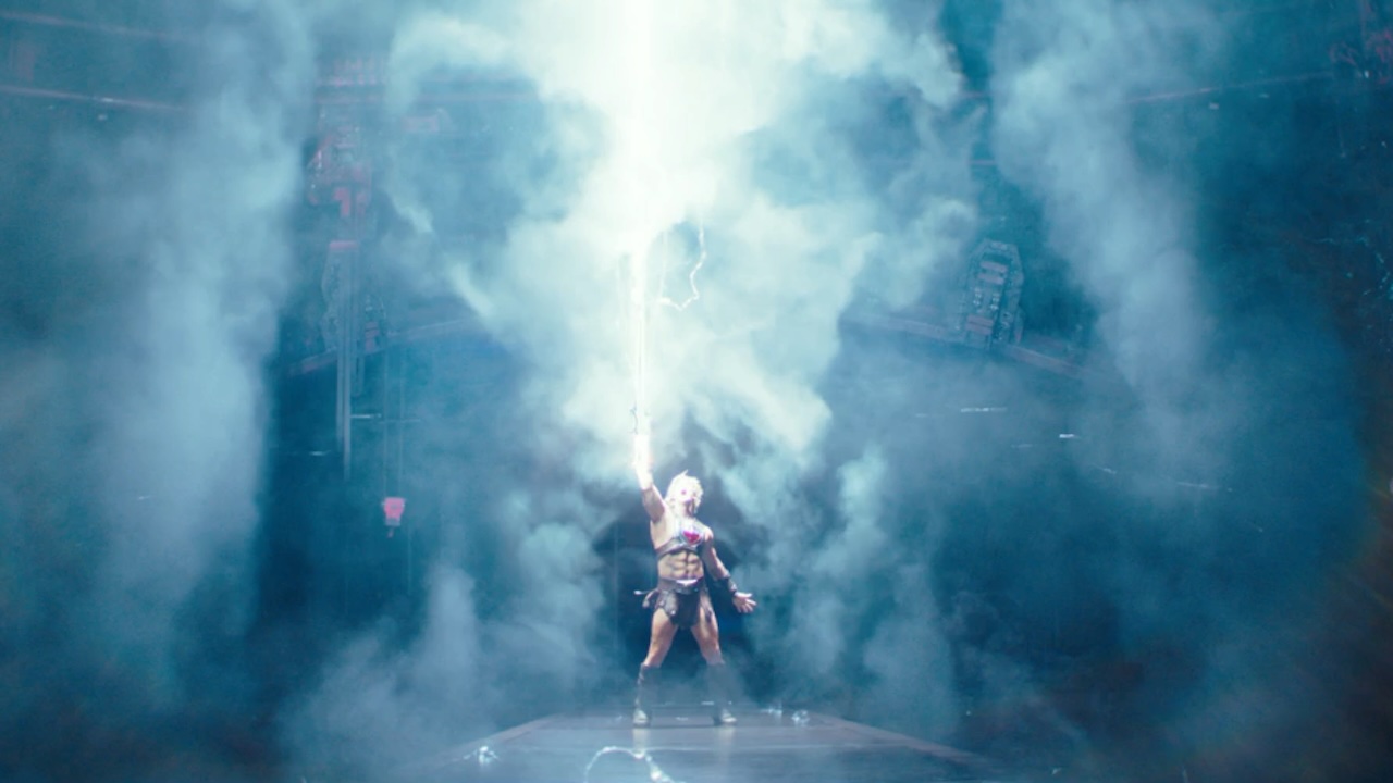 He-Man raising his sword in Masters of the Universe