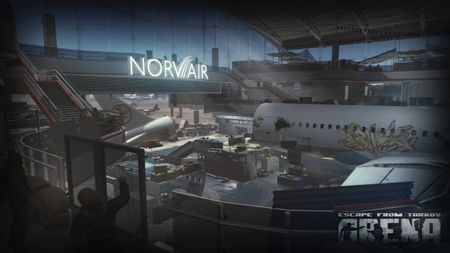 A snapped and broken passenger aeroplane is the backdrop for this gladiatorial battle