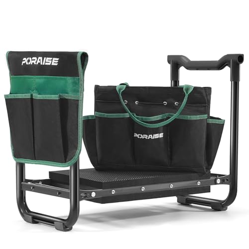 Poraise Garden Kneeler and Seat Heavy Duty, Wider and Thicker Kneeling Pad for Foldable Gardening Stool With 2 Tool Pouches, Gardening Gifts Tools for Women Mom Men Seniors