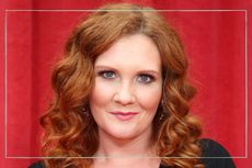 Jennie McAlpine pregnant - Jennie McAlpine smiling against a red background as she attends the British Soap Awards 2018 at Hackney Empire on June 2, 2018 in London, England