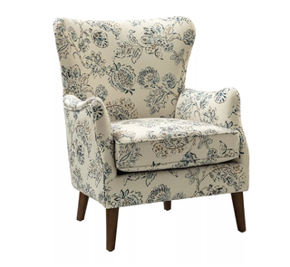 white and navy patterned accent chair