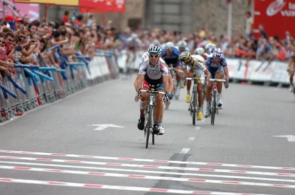 Philippe Gilbert (Omega Pharma - Lotto) is metres away from winning stage 19 in Toledo.