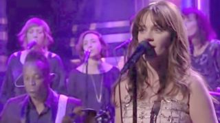 Zooey Deschanel performing on the Tonight Show