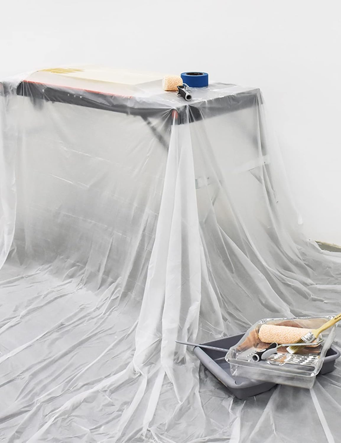 Rollingdog Plastic Dust Sheets for Painting and Decorating, Drop Cloth With Size 12 X 9ft (3.66m X 2.74m) for Covering Furniture, Appliances, Floors, Walls and Carpets (pack of 3)