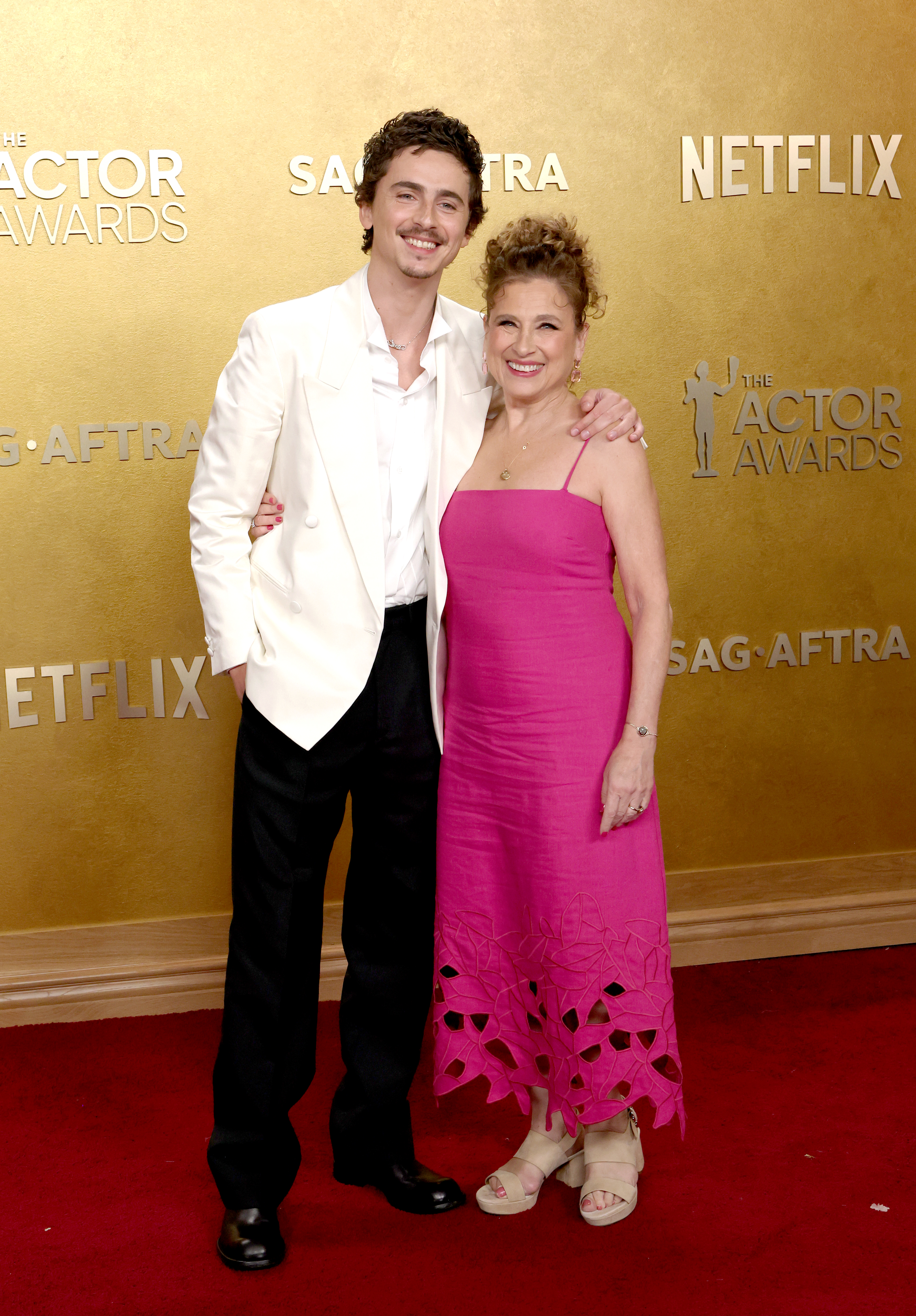 Timoth&amp;eacute;e Chalamet and Nicole Flender attend the 32nd Annual Actor Awards at Shrine Auditorium and Expo Hall on March 01, 2026 in Los Angeles, California.