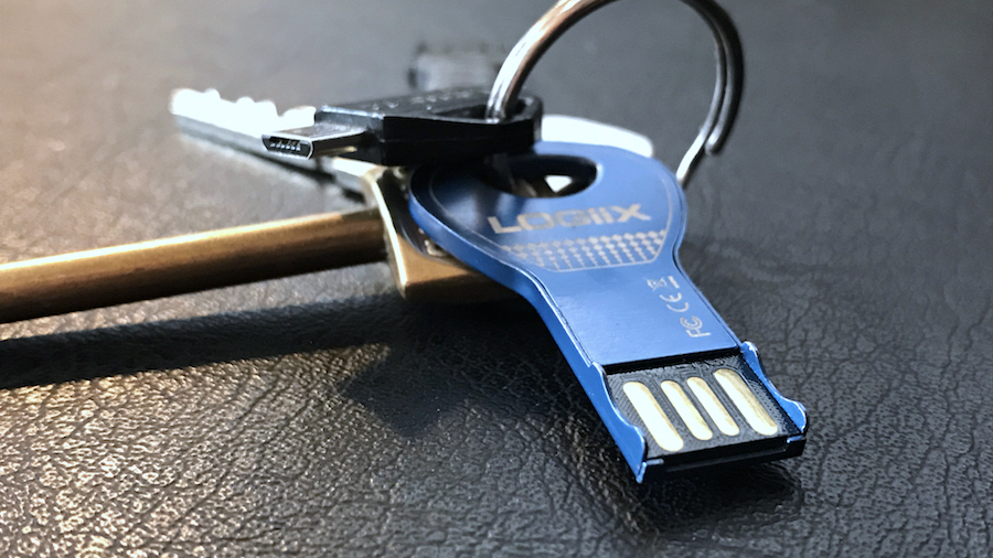 USB-A flash drive on keyring.