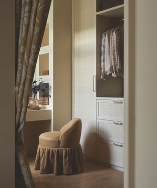 dressing room with natural colour palette behind curtain