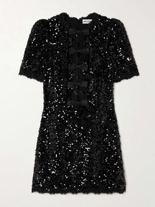 Diana Bow-Detailed Lace-Trimmed Sequined Woven Mini Dress