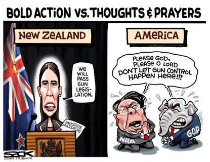 Political cartoon U.S. New Zealand mosque shooting NRA GOP gun control