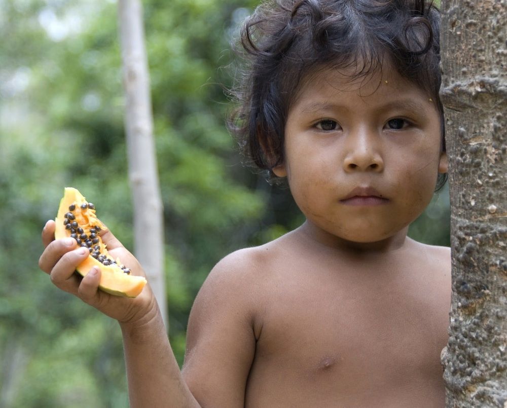 Awa girl eats papaya