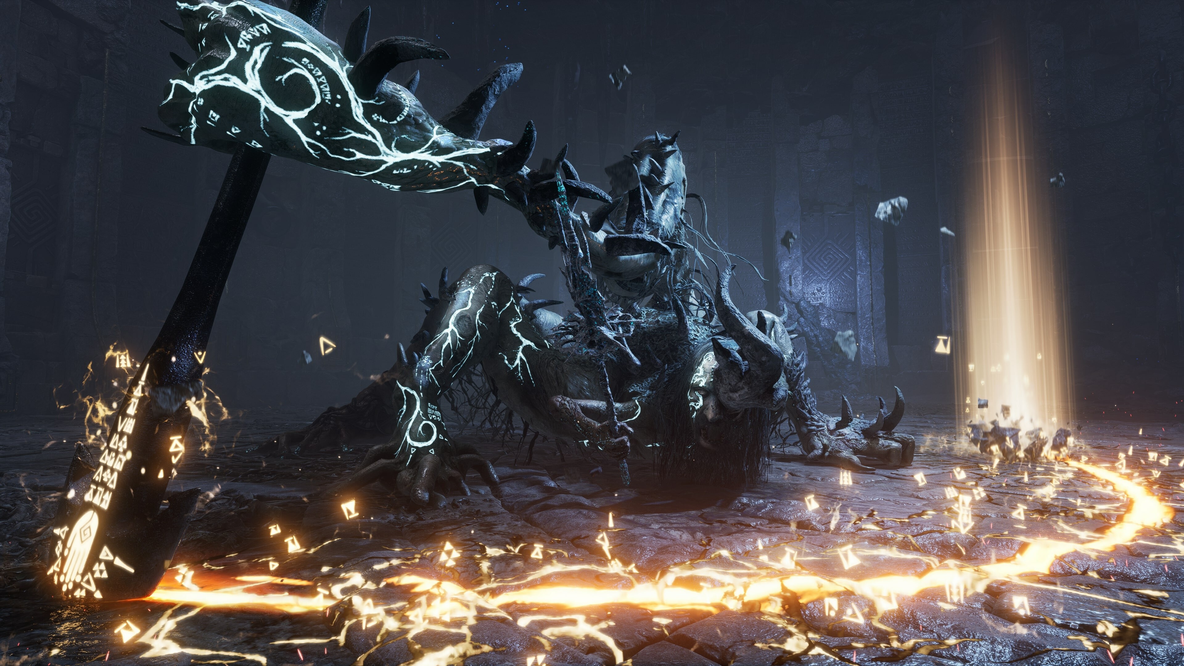 Promotional screenshot of a boss fight in Lies of P: Overture.