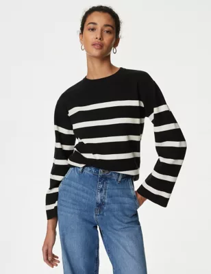 Cotton Rich Striped Crew Neck Jumper