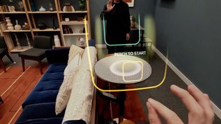 A view from Meta Orion glasses showing pinch gestures