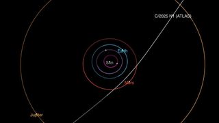 graphic showing the projected path of the new interstellar visitor through our solar system.