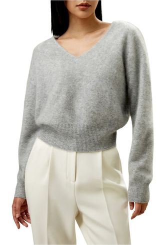 Cropped V-Neck Cashmere Sweater for Women