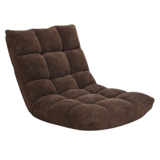 A brown padded floor cushion chair in coffee brown