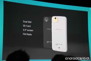 Google's Sundar Pichai shows off a smooth operating Android One smartphone made by a partner
