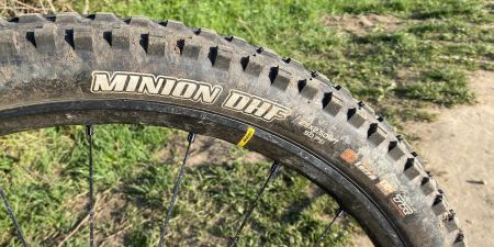 Minion DHF tire on a bike wheel