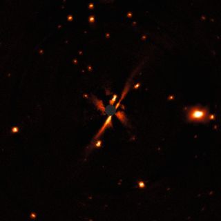 The edge-on disk around the star GSC 07396-00759, as imaged by the Very Large Telescope's SPHERE instrument.
