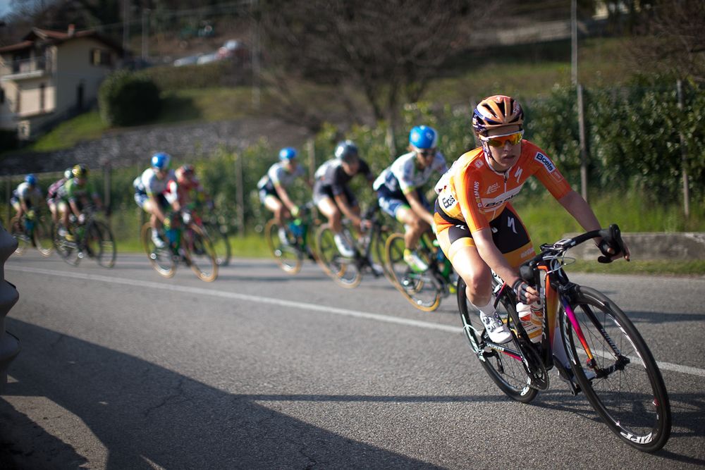 Karol-Ann Canuel (Boels-Dolmans Cycling Team) descends in the second short lap of Trofeo Alfredo Binda