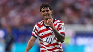 INGLEWOOD, CALIFORNIA - JUNE 12: Christian Pulisic #10 of the United States in action during the FIFA World Cup 2026 Group D match between USA and Paraguay at Los Angeles Stadium on June 12, 2026 in Inglewood, California. (Photo by Dean Mouhtaropoulos/Getty Images)