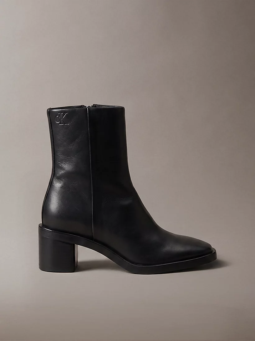 Leather Block-Heel Ankle Boots