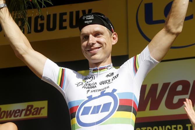 Tony Martin (Omega Pharma-QuickStep) on the podium