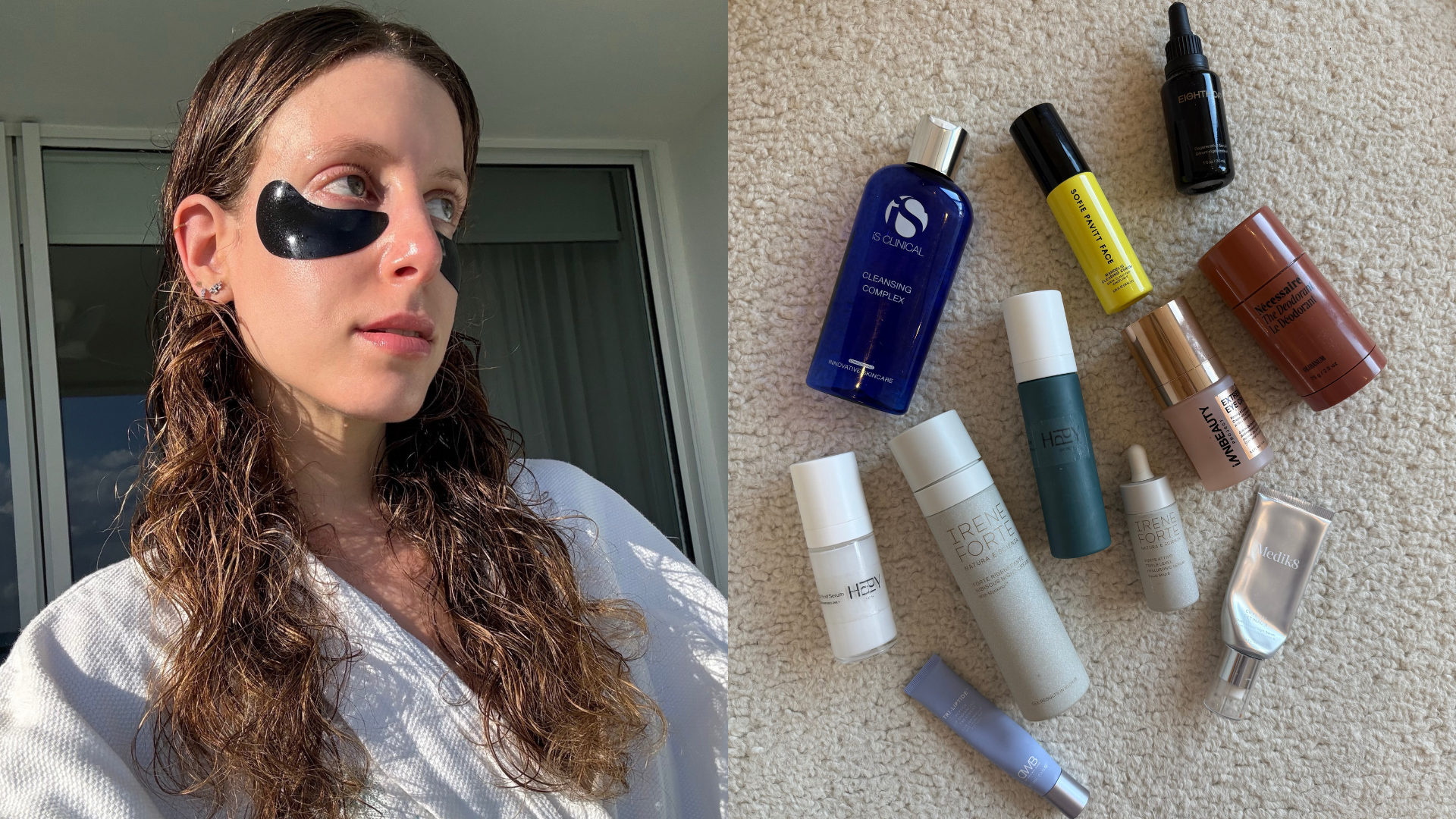 Photo of Jamie Schneider and her empty skincare products
