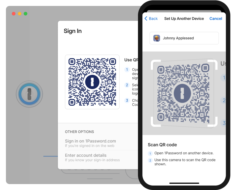 1Password QR-code sign in