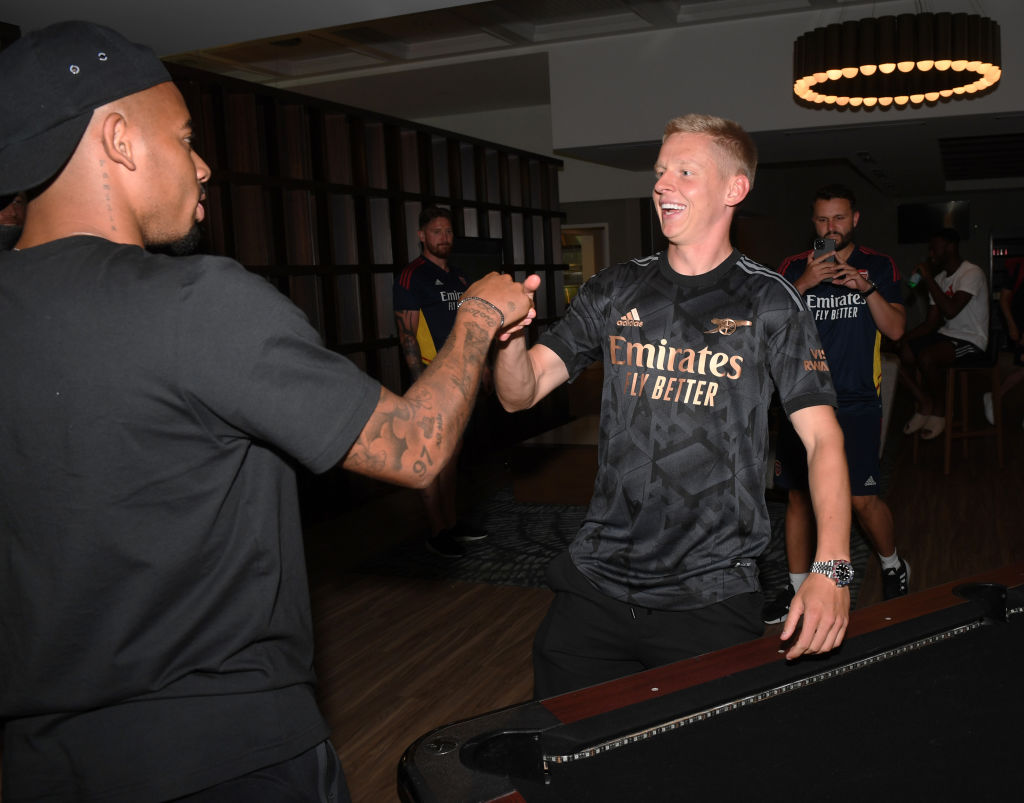 (L) Gabriel Jesus Arsenal new signing (R) Oleksandr Zinchenko on July 22, 2022 in Orlando, Florida.