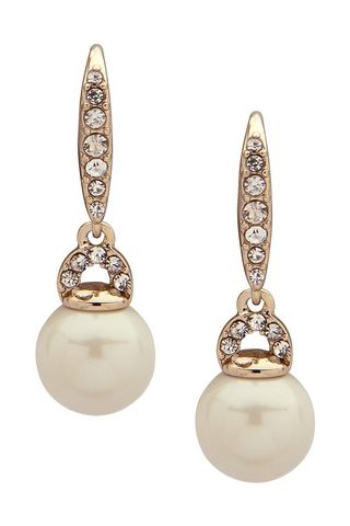 Pavé & Simulated Pearl Small Drop Earrings