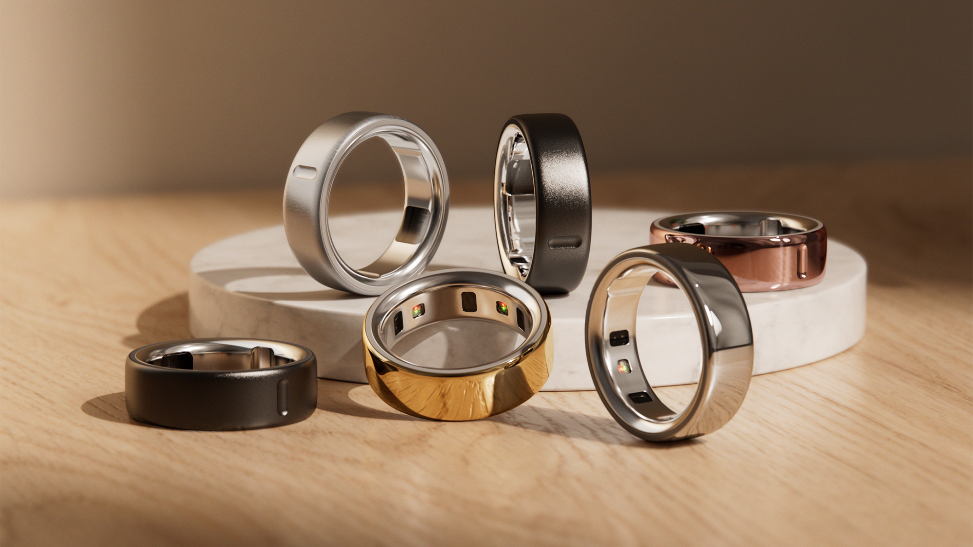 Several Oura Ring 4s next to each other