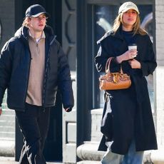 Tate Mcrae and jack hughs in nyc wearing the suede-and-leather sneaker trend.