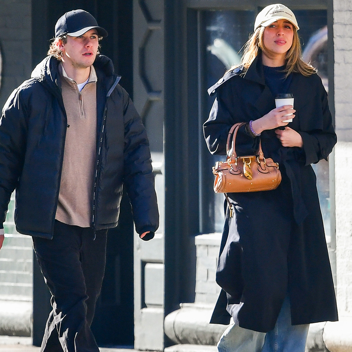 Tate Mcrae and jack hughs in nyc wearing the suede-and-leather sneaker trend.