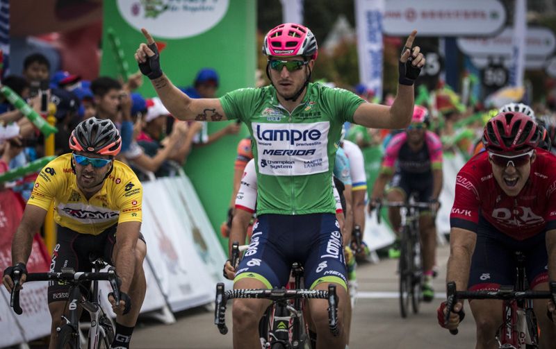 Sacha Modolo celebrates his second win in two days