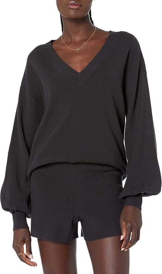 The Drop, Mia Bell Sleeve Deep V Neck Supersoft Sweater