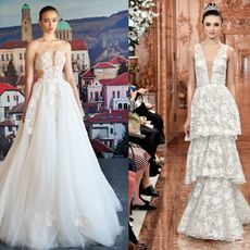 Gown, Wedding dress, Clothing, Dress, Fashion model, Bridal clothing, Shoulder, Fashion, Haute couture, Bride, 