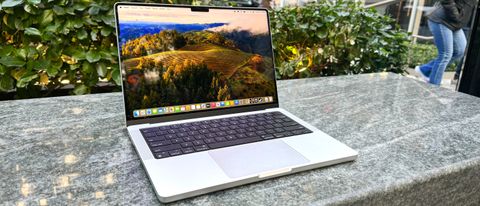 MacBook Pro 14-inch M3 on marble bench 