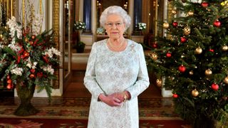 Queen Elizabeth II records her Christmas message to the Commonwealth, in 3D for the first time, in the White Drawing Room at Buckingham Palace on December 7, 2012