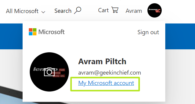 Navigate to My Microsoft Account