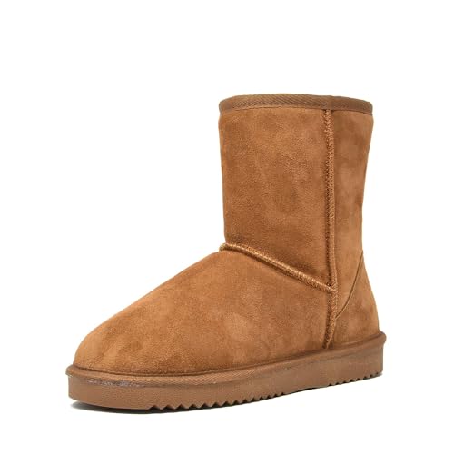 Dream Pairs Women's Mid Calf Slip on Snow Boots,chesnut,10