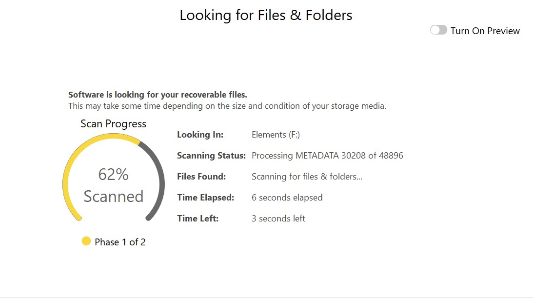 Ontrack EasyRecovery scanning in progress