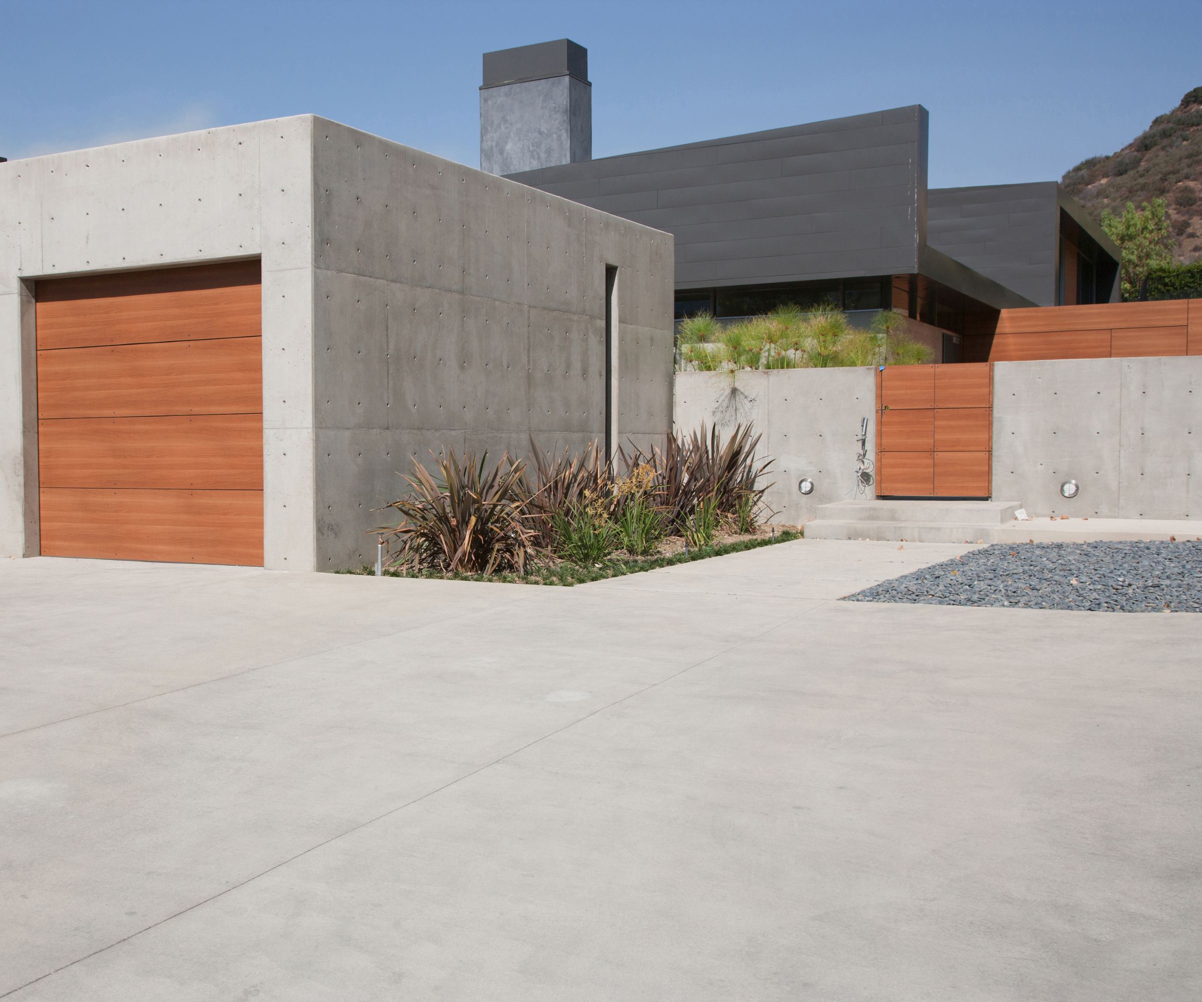 Exterior of modern two-car garage -