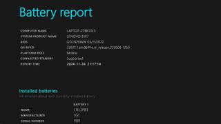 Screenshot showing the battery report